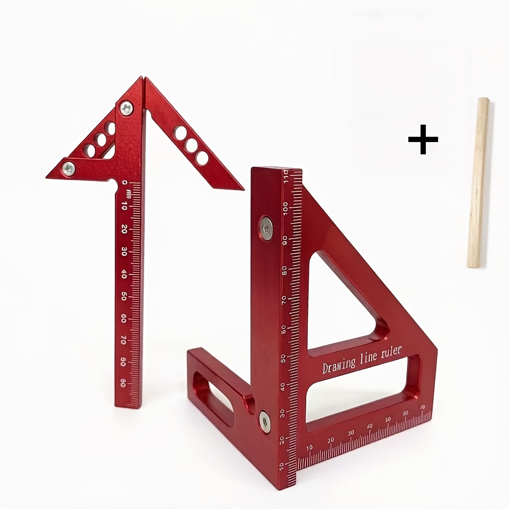 TEMU 45 Degree Ruler 90 Degree Ruler Woodworking Scribing Ruler Aluminum Alloy Right Angle Ruler, Woodworking Pencil Scribing Ruler Hole Ruler Mini