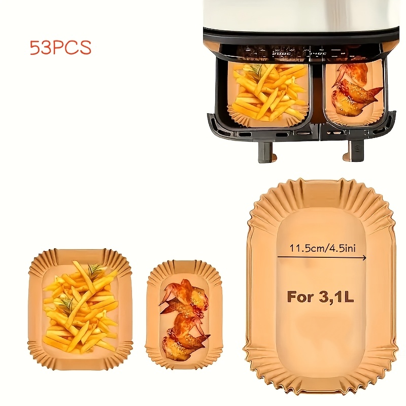 Image of 53pcs New Upgraded High-quality Disposable Fryer Liners, 6l And 3.1l Optional, For Dual Basket Air Fryer (9l Capacity) Na350/00 Baking Paper