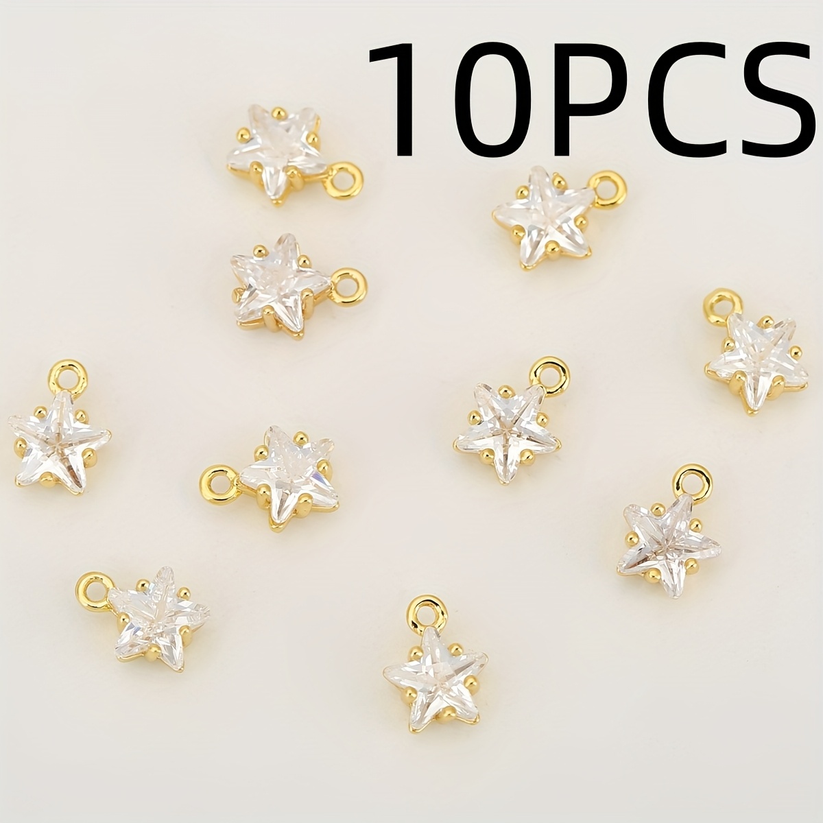 Image of 10pcs, European And - Copper With Inlay - Exquisite Small Stars - Unisex Fashion Charms For Diy, Suitable For Hanging On Necklaces, Earrings, Chain Charms, Pendants, And Bracelets