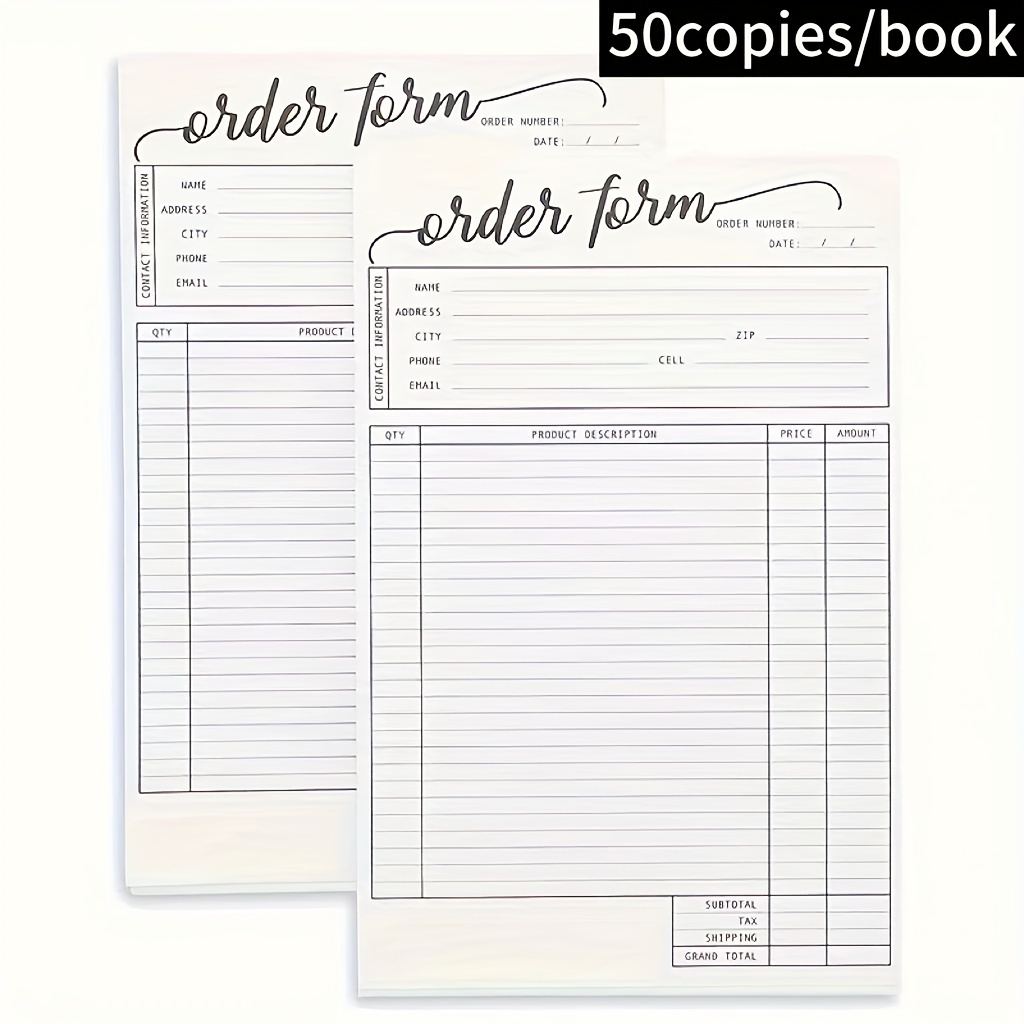 

50 Sets Of Work Order Forms, Carbonless Duplicate, Small Business Invoice Book, Black Font Design, Order Receipt (5.5 X 8.5 Inches)