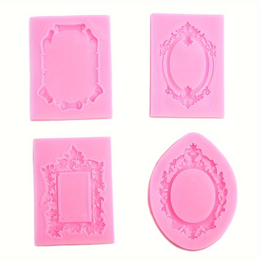 Image of 4pcs Baroque Scroll Lace Silicone Mold Set For Fondant, & Cake Decorating - Kitchen Baking Tools