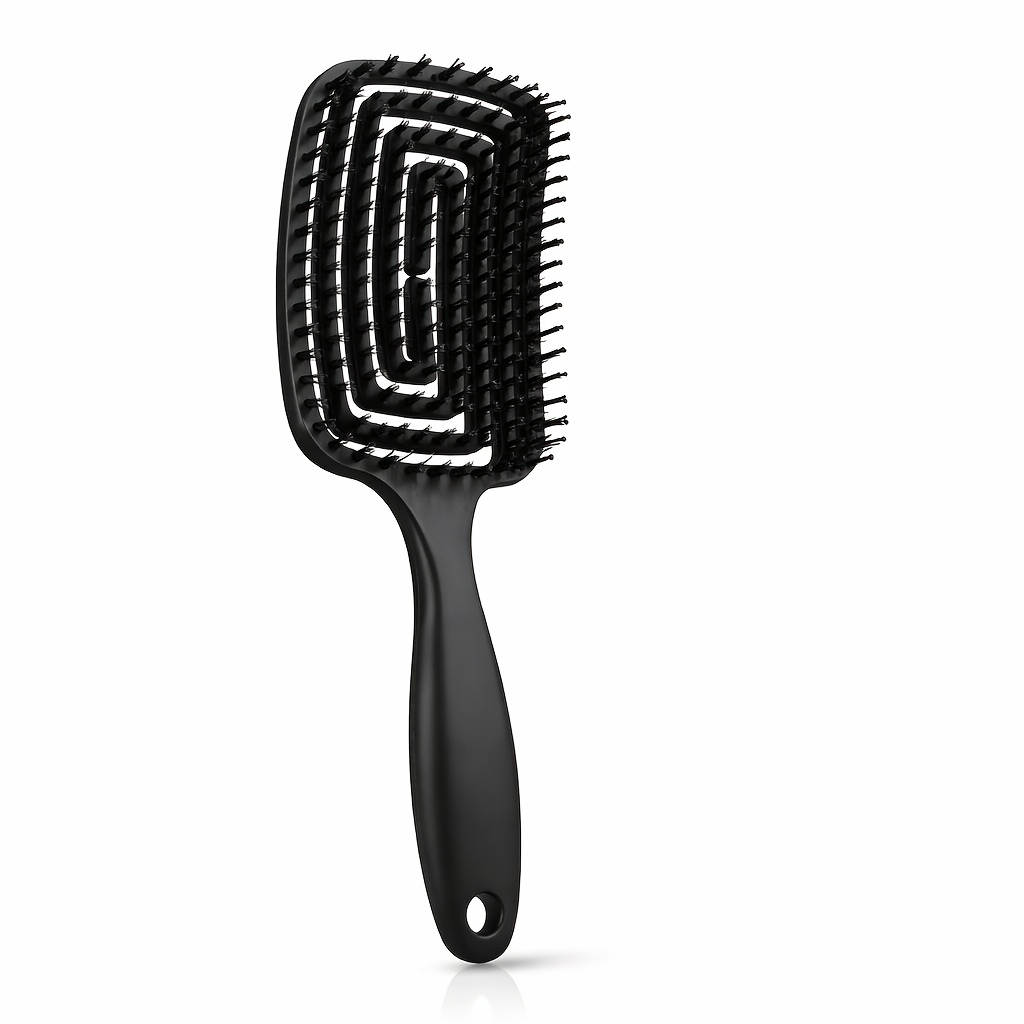 Image of 1pc Square Vent Hairbrush With Natural Bristle, Anti Frizz Detangling Brush For Wet Dry Hair, Dry Styling Comb, Scalp Massager Brush For Straight Curly Thick Hair