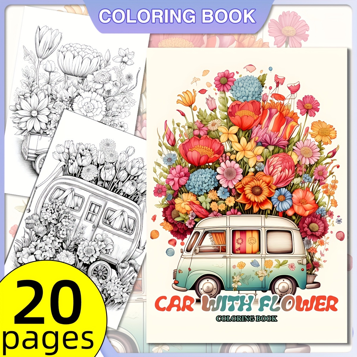 

Car With Flower Adult Coloring Book: 20 Pages, Thick Paper, Perfect For Enduring Creativity - Ideal Holiday & New Year's Gift For Friends, Couples, And Family