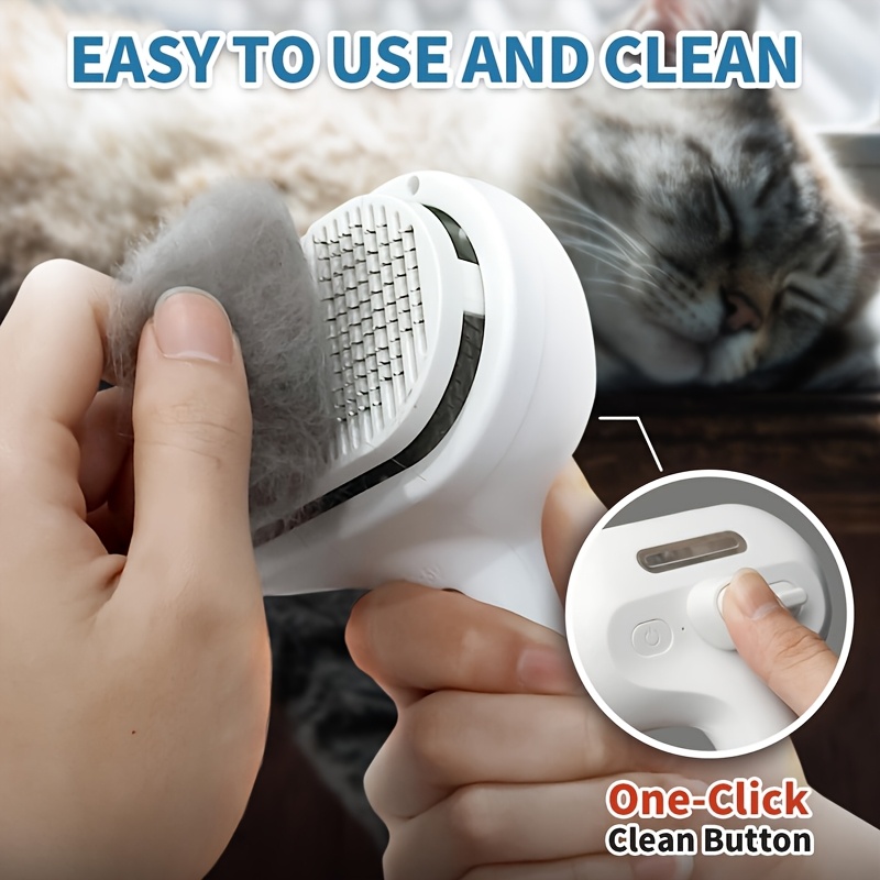 3 in 1 self cleaning steamy pet brush anti static grooming tool for long and short hair pets removes loose hair and reduces shedding usb charging stainless steel bristles plastic material by   details 2