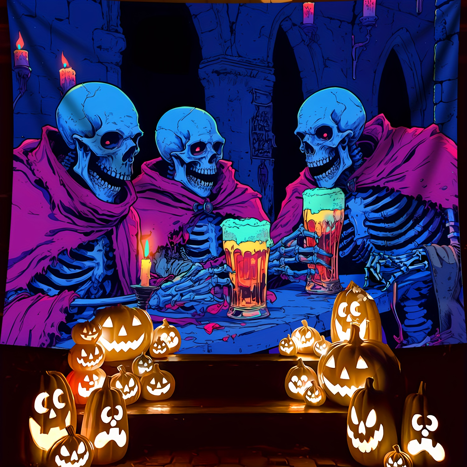 Tenture murale fluorescente tête de mort pour décor uv_voghion.com