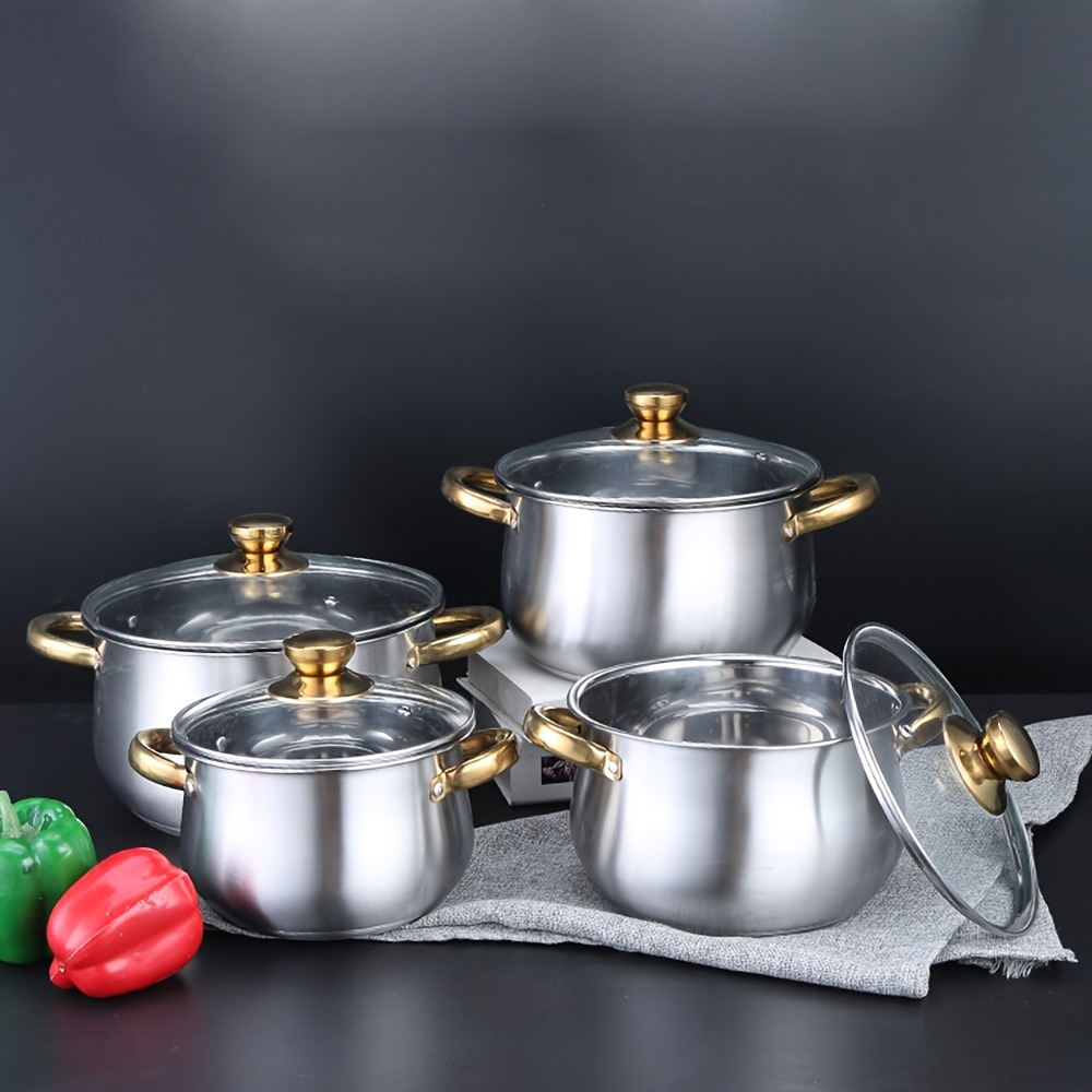 golden handle curved double bottom soup pot set details 0