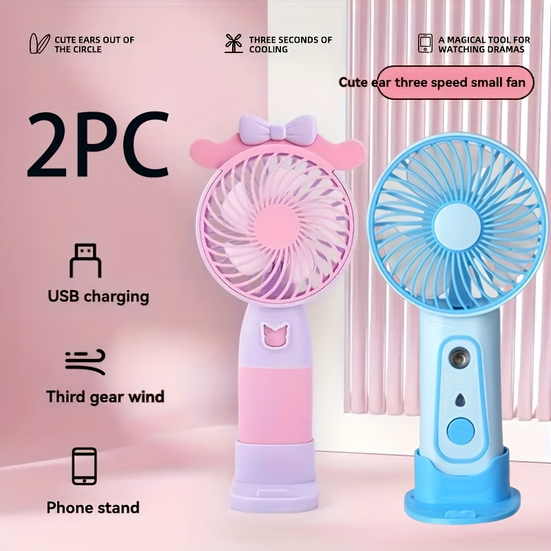 TEMU 2pcs Handheld Mini Fans, 3-speed, Cute And Easy, Usb Charging, Suitable For Indoor And Outdoor Use, Camping, Home Use, Summer Gift For Men And
