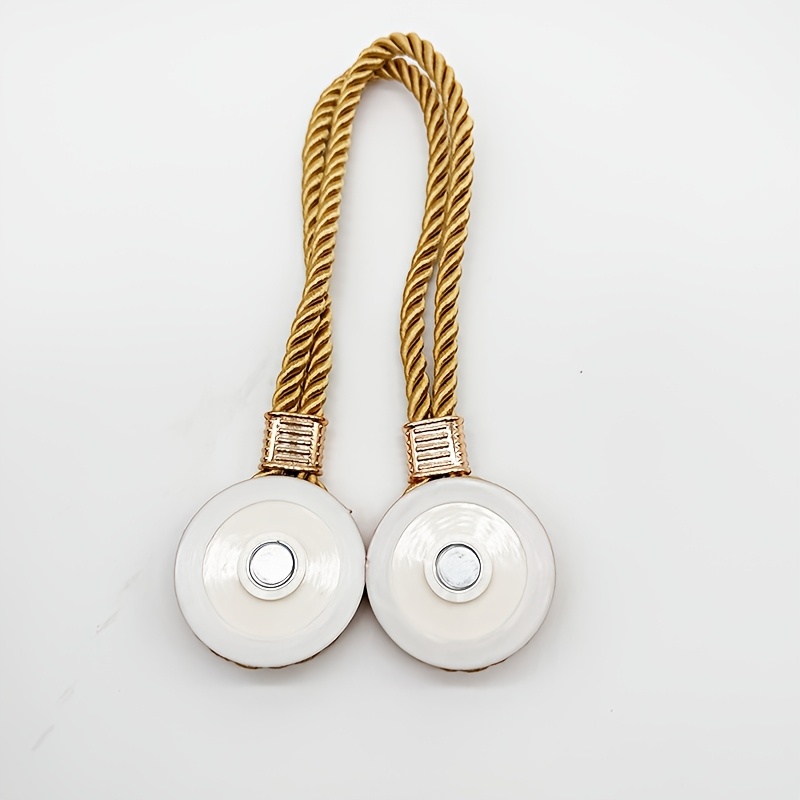 2pcs New Light Luxury Hemp Rope Curtain Tiebacks, Small Round Cake-Shaped Magnetic Curtain Tieback Hooks, Light Luxury Door Curtain Tieback Decorative Accessories, Suitable for Home, Office, Hotel, Outdoor