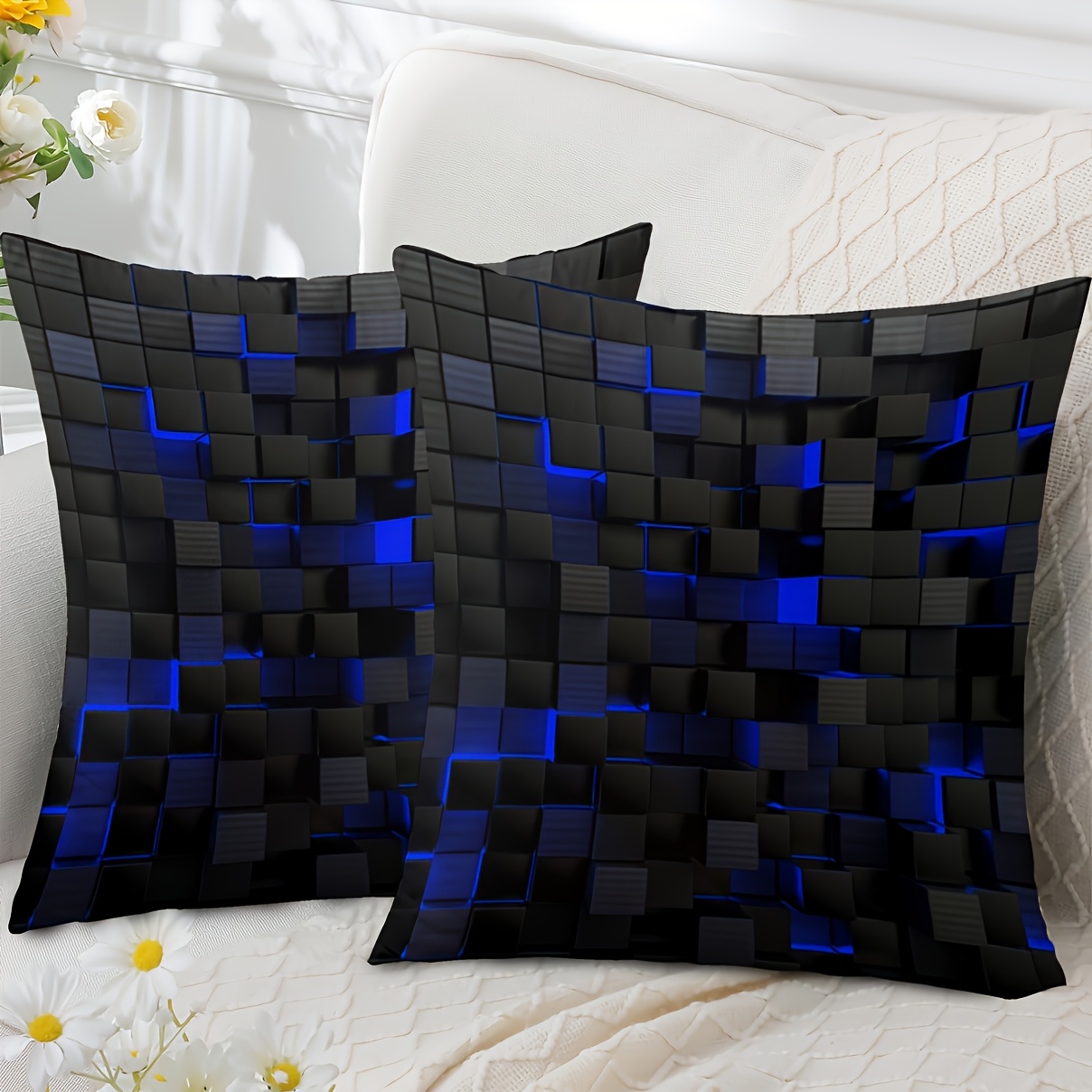 

2pcs Set Modern Abstract Square Pillow Covers - Soft Single-sided Printed Polyester With Zipper Closure For Living Room & Bedroom Decor