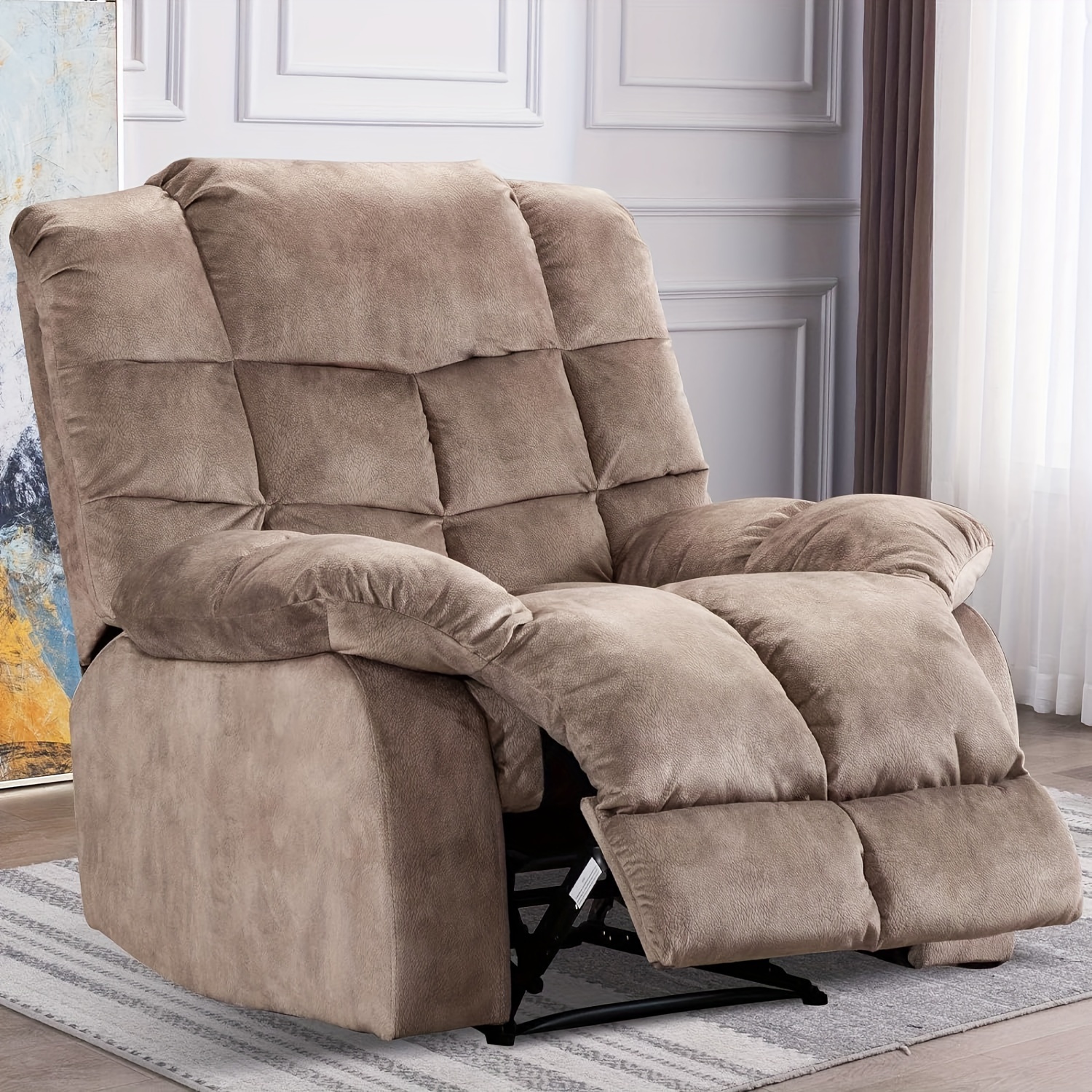 

Single Recliner Chairs For Living Room Overstuffed Breathable Fabric Reclining Chair Manual Sofas
