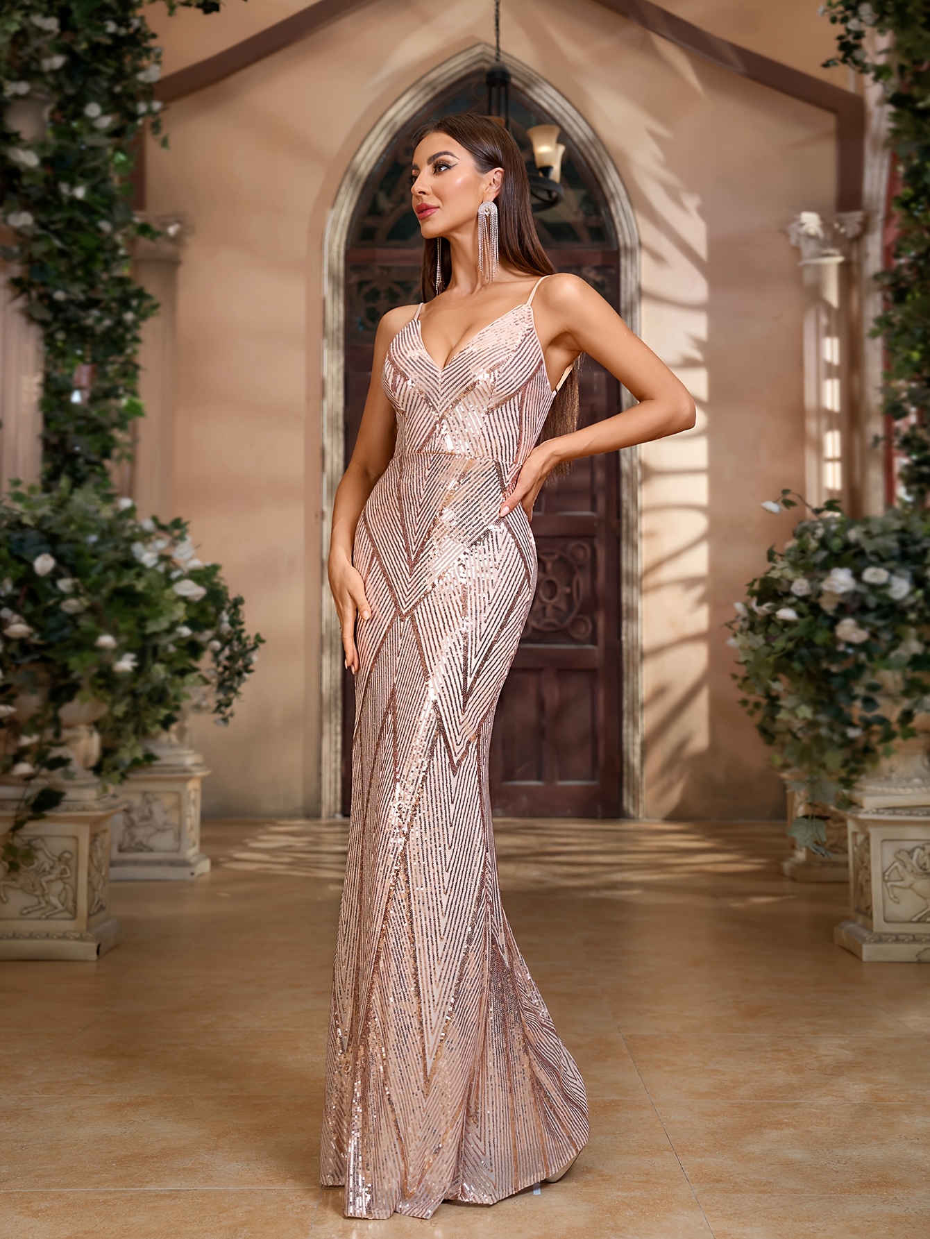 open lace back dress Hot Pink Scoop Neck Spaghetti Strap Long Prom Dress – Modsele