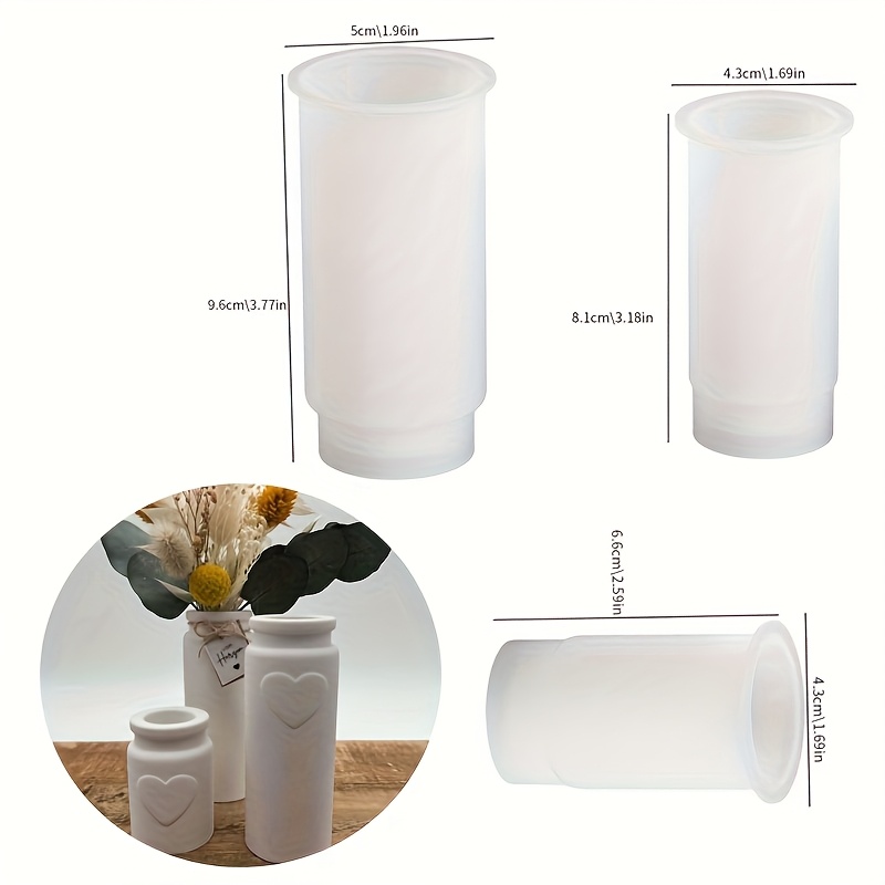 E-shop Harzformen, herzförmige Vase Kerzenhalter Epoxidharz-Silikonform, DIY Gips-Zylinder-Blumenarrangement herzförmige Vase Kerzenhalter Tonform,