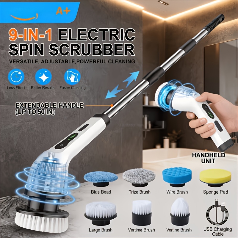 TEMU 2026 9-in-1 Multifunctional Electric Cleaning Brush Set - Rechargeable Bathroom Brush, Multi-speed Electric Cleaning Tool Set, 9 Replaceable