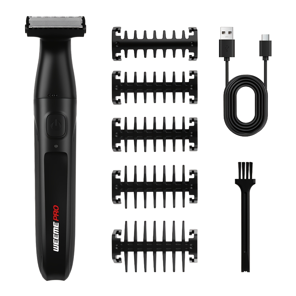 Image of Weeme Body Hair Trimmer, Single/3-in-1, Facial Hair, Underarm Hair, Leg Hair, Body Hair, Belly Hair, And Bikini Area Hair. Black, With 3 Replaceable Heads And With 5 Limit Combs