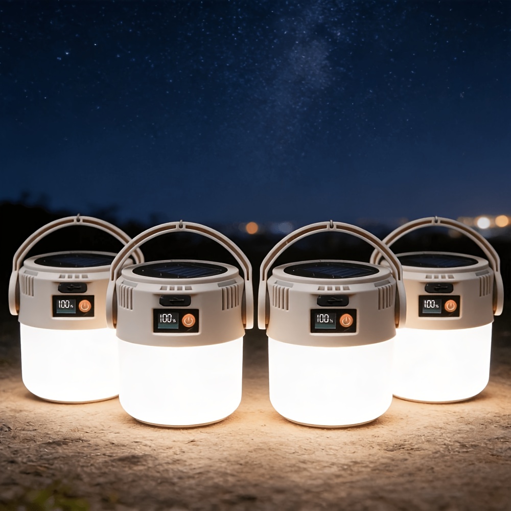 TEMU Camping Solar Lantern, Camping Gear, Usb Rechargeable Led Tent Light With Power Bank, 6 Lighting , Hanging Hook, Portable Emergency Light For
