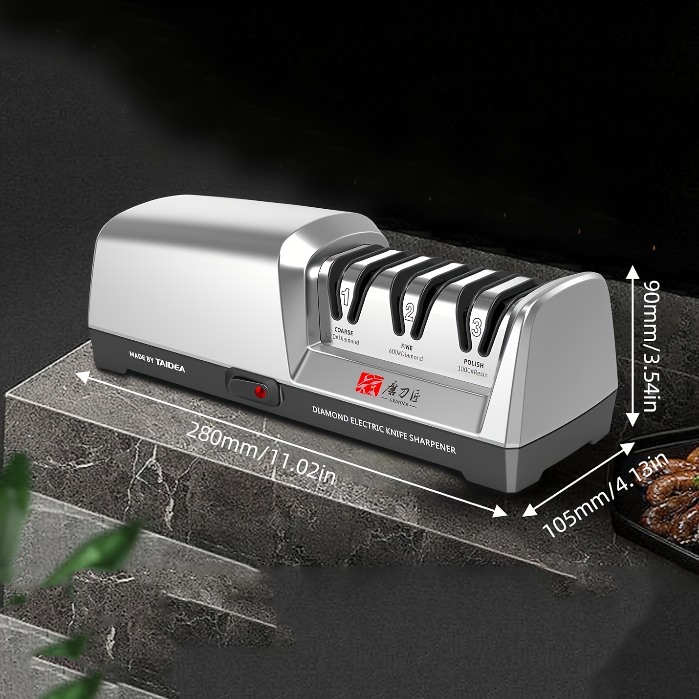 Professional Electric Knife Sharpener: 3-Stage System for Kitchen Knives And Ceramic Knives - Fine Soft Angle Grinding with Diamond Abrasives - 120V, 120# Diamond, 600# Diamond, 1000# Resin Polish - Suitable for Straight Blades - Made by GRINDER 16 Professional Electric Knife Sharpener: 3-Stage System for Kitchen Knives And Ceramic Knives - Fine Soft Angle Grinding with Diamond Abrasives - 120V, 120# Diamond, 600# Diamond, 1000# Resin Polish - Suitable for Straight Blades - Made by GRINDER