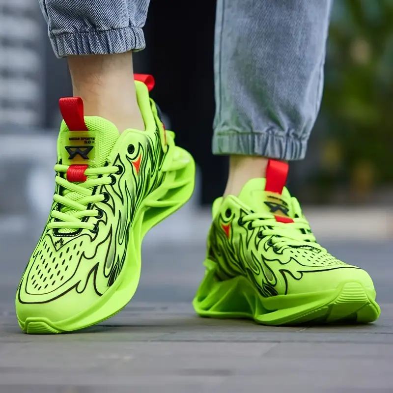 zapatillas de correr transpirables para hombre en verde neón y - tpu absorbente de , amortiguación eva, sneakers bajas con diseño a rayas para gimnasio, jogging & uso casual, estilo deportivo elegante, acolchada eva Detalles del producto 5