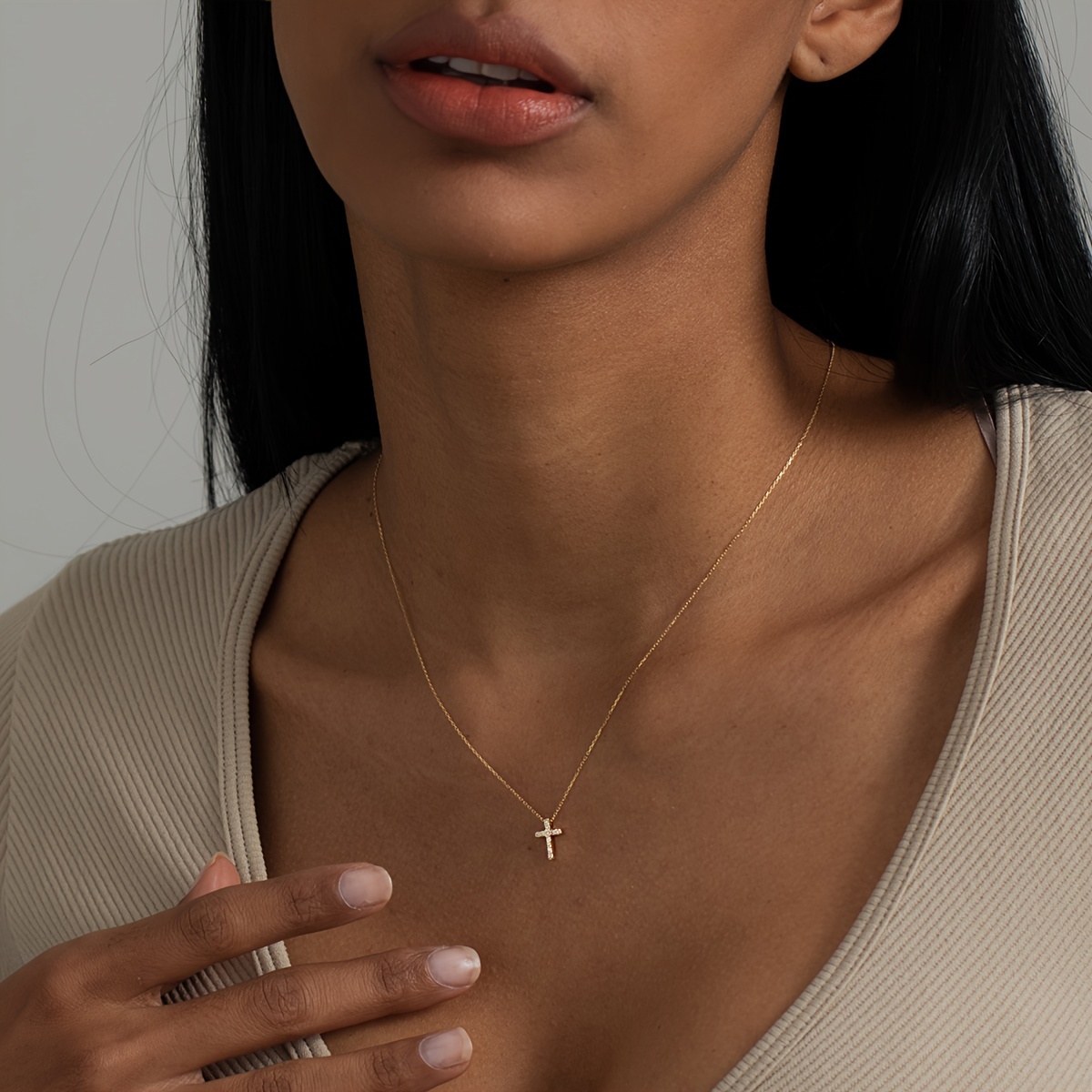 Minimalist Golden Tone Mini Cross Pendant Necklace, Delicate Style