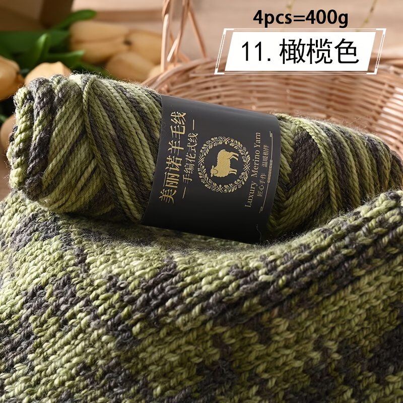 TEMU 400g/4pcs High Quality Luxurious Pure Hand-dyed Yarn, Handcraft Crochet Knitting Yarn, Combed Mixed Mid-thick Yarn, Relatively Warm Yarn For