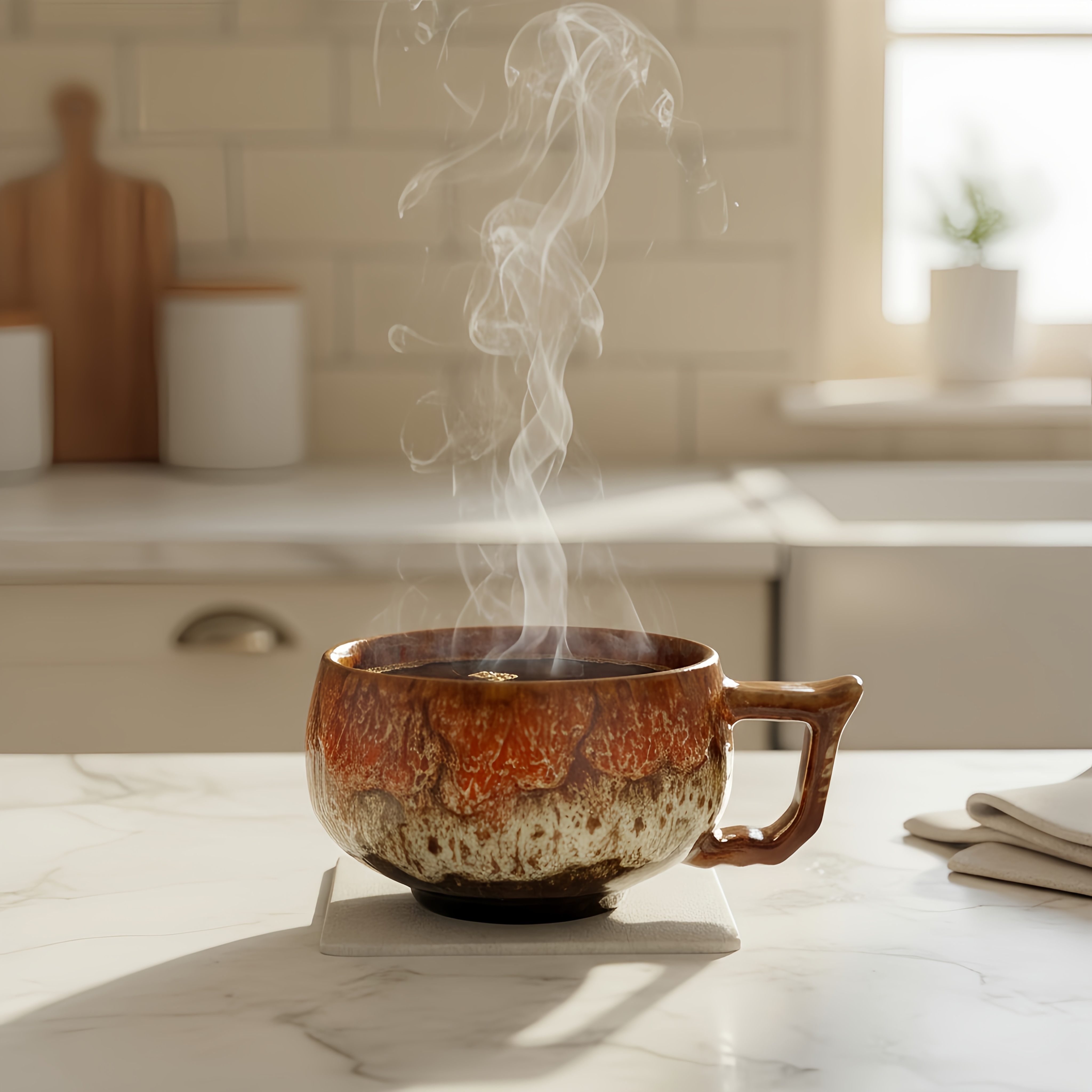 Multi-Color Gradient Exquisite Glaze Handmade Ceramic Mug with Handcrafted Pottery, Round And Full Cup Body, Ergonomic Handle Design for Comfortable Grip, Natural Color Appearance, 5 Colors Available: Blue, Green, Yellow, Red, Orange
