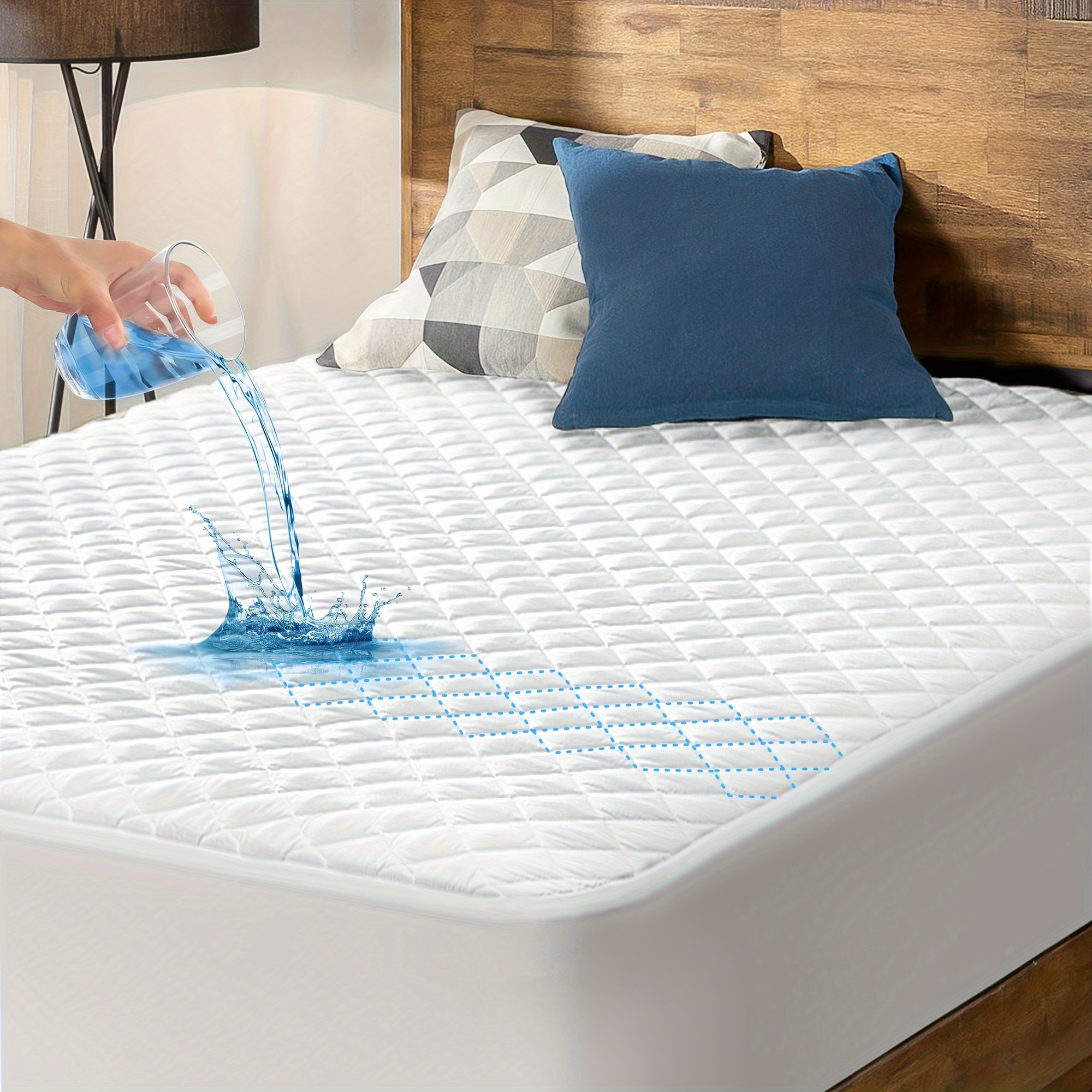 

Waterproof Mattress Pad Protector, Breathable Quilted Mattress Cover Noiseless Thickened, Double-layer Waterproof Fitted Sheet Mattress Topper Upto 21" Deep Pocket Queen