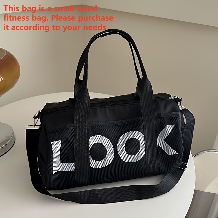 TEMU Large Capacity "lock" Print Sports Duffel Bag - Durable Polyester, Zipper Closure, Ideal For Travel, Yoga, Basketball, School - Hand Washable, Black With White Lettering, Gym Bag