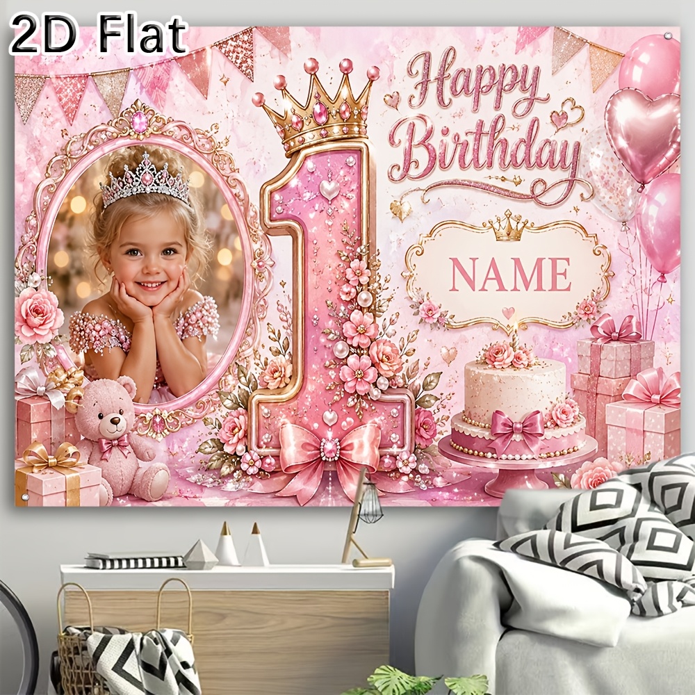 TEMU Two-dimensional , 1pc Pink Birthday Banner Backdrop. Suitable For First Birthday. Customizable With Photos/names/text. For Showers, Graduation