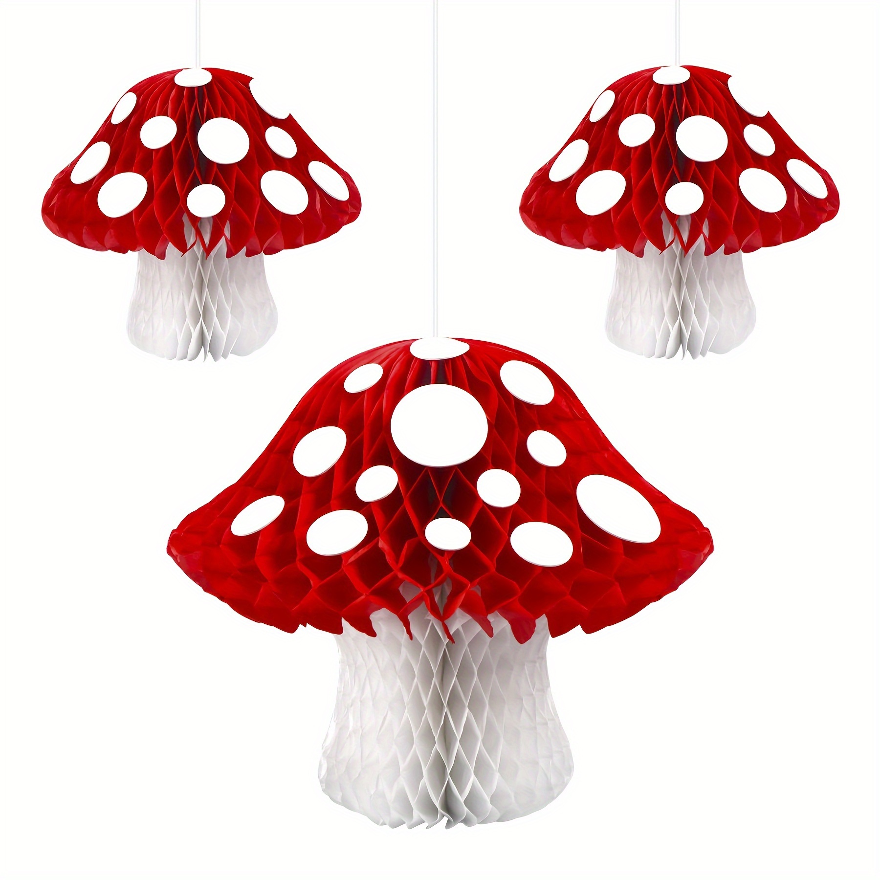 

3pcs Vibrant Red & Honeycomb Decorations - 3d Paper Pom Centerpieces For Jungle & Fairy Garden Themed Parties, Birthday Celebrations, Fairy Garden Accessories