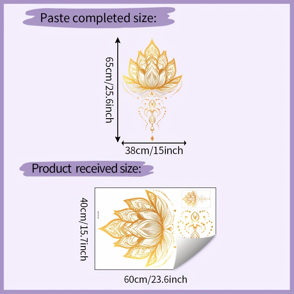 Image of 1pc, Wall Sticker, Golden Lotus, Removable Waterproof Pvc Sticker, Suitable For Living Room, Bedroom, Study, Office, 15.7*23.6inch
