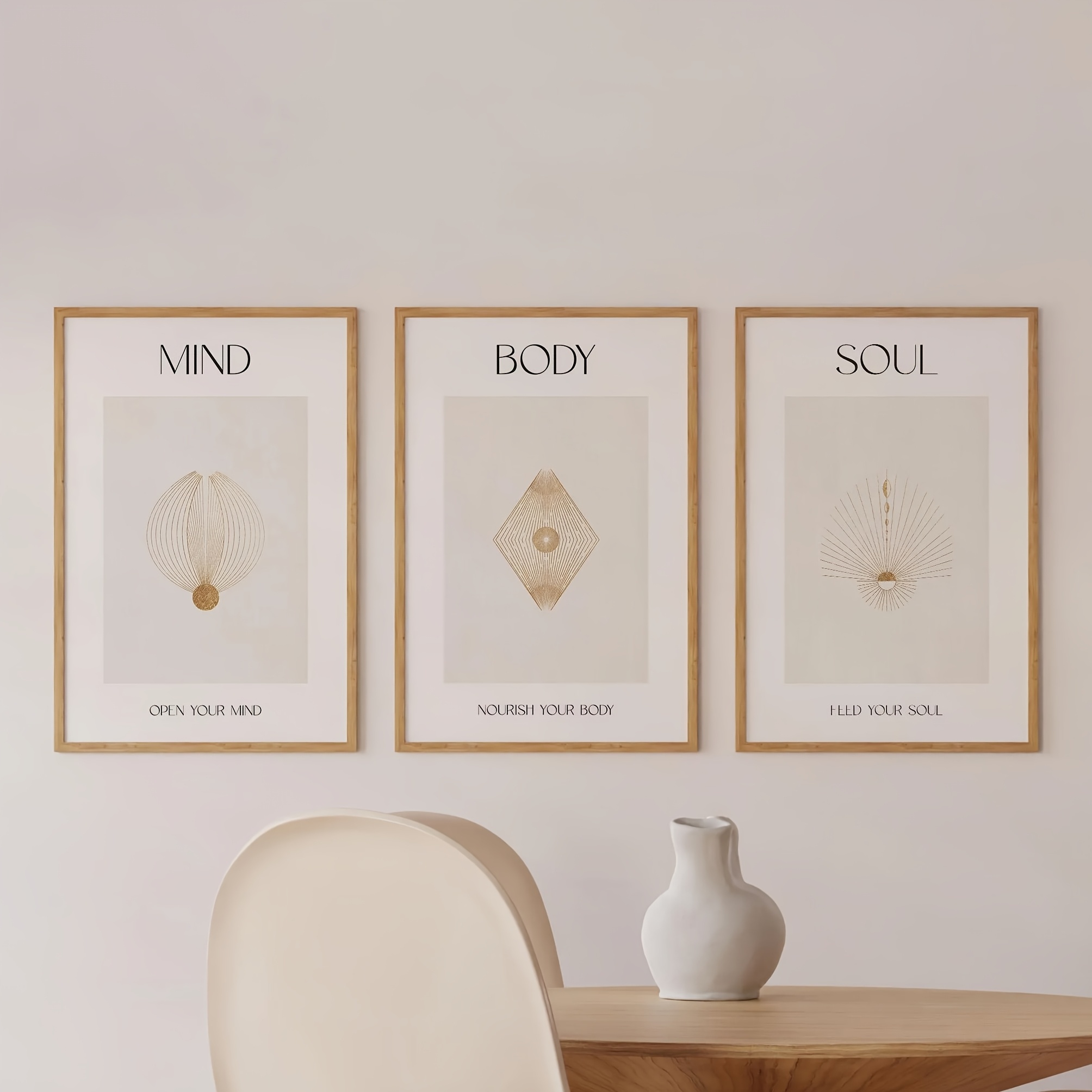 TEMU 2d Flat, 2d Flat, 3pcs Frameless Canvas Posters, Modern Art, Mind Body Soul, Spiritual Meditation Poster Prints, Wall Art Canvas Paintings,