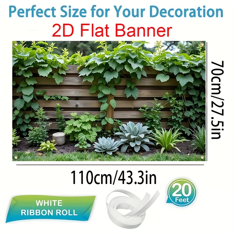 TEMU 2d Banner, 1pc Fence And Climbing Plants Print Background - Polyester Party Banners Suitable For Weddings, Birthdays, Anniversaries - , Suitable