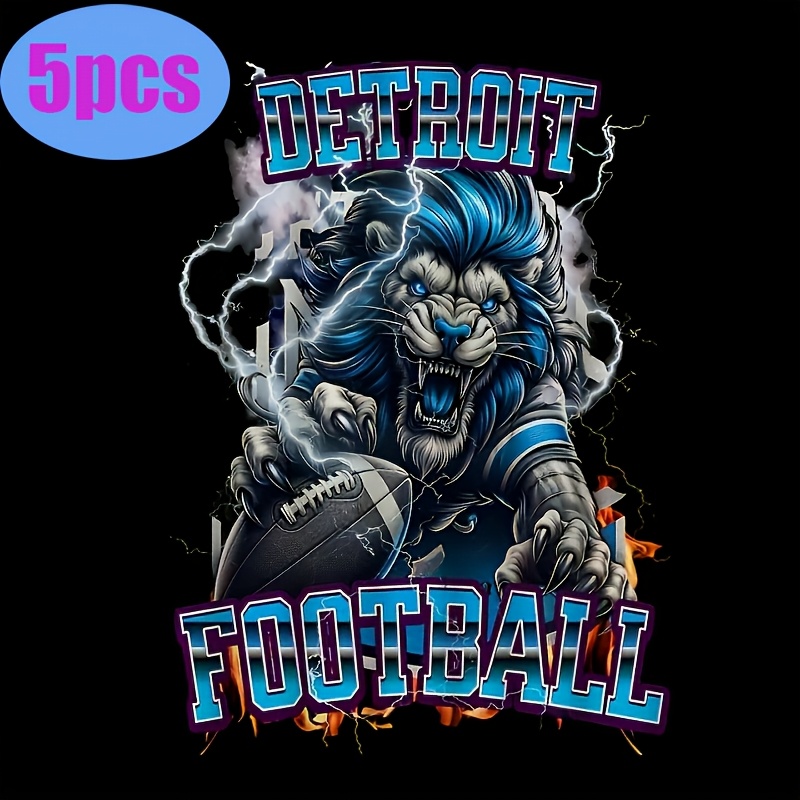 

5pcs Of Detroit Football Heat Transfer Stickers - Vibrant And Pvc Decals, Suitable For Diy T-shirts, Hoodies, Jeans, Backpacks, Etc. - A For Sports Fans.