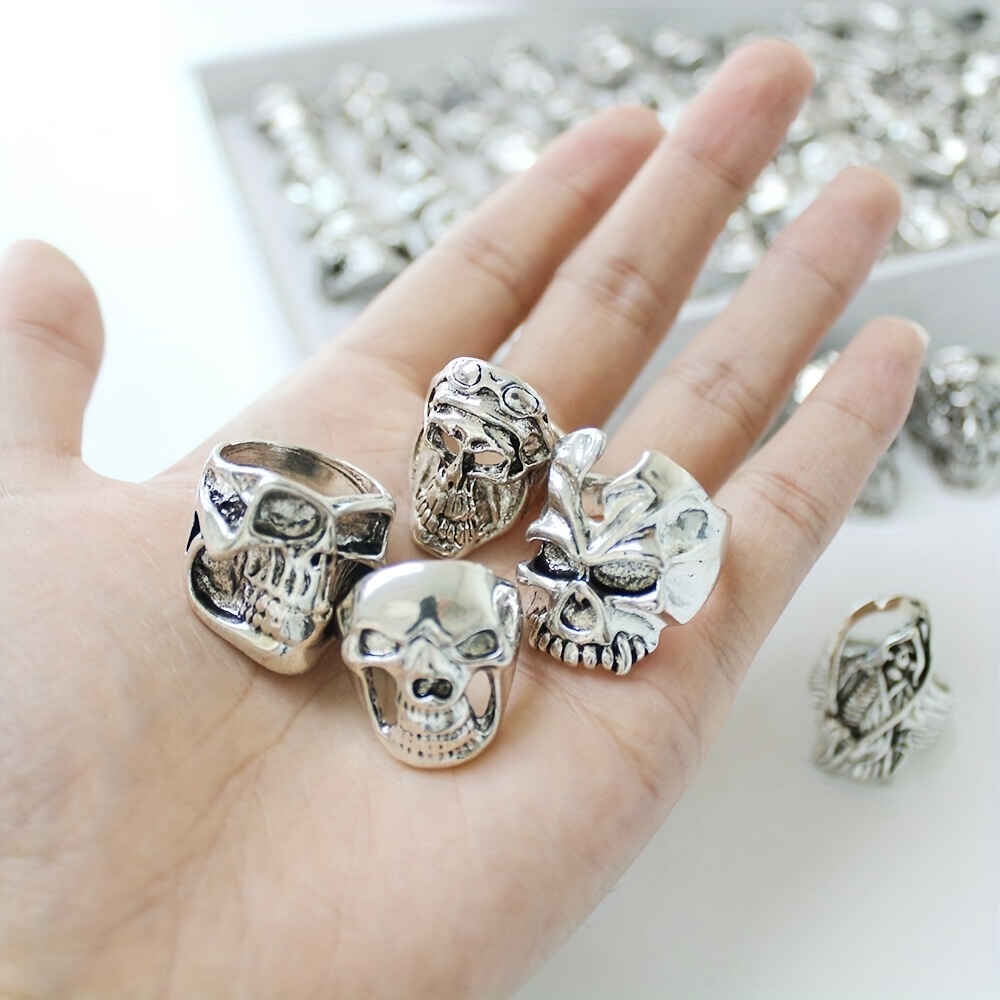 Anillos De Motorista De Hip Hop Para Hombre, Anillo De Calavera Con