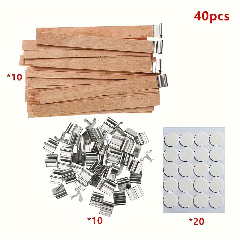 Image of 40/200pcs Wooden Candle Wicks, Candle Making Wicks 5.1 X 0.5 Inch Smokeless Wooden Candle Wicks Candle Cores With Iron Stand For Candle Making