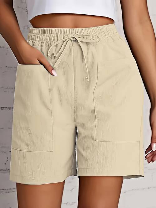 2pcs womens casual solid color drawstring shorts with pockets light blue red polyester machine washable elegant summer style