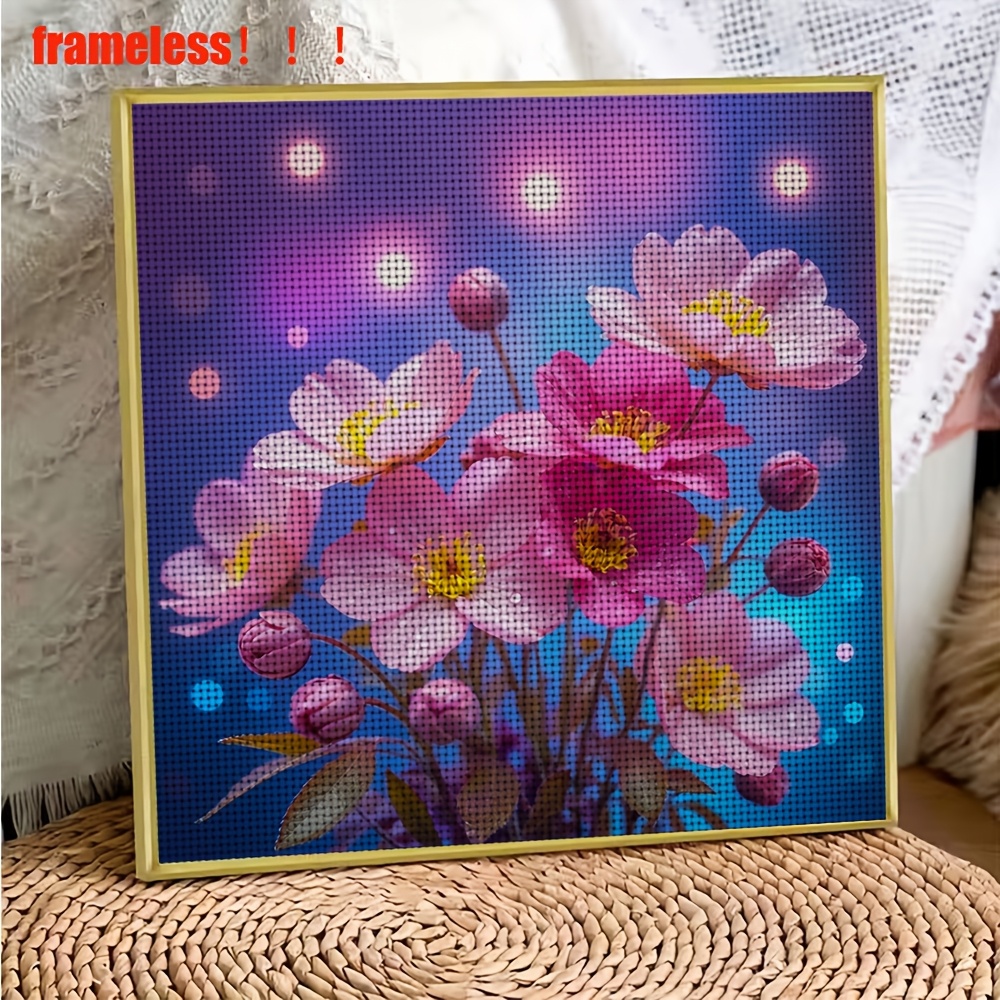 DIY Cross-Stitch Printed Kit with Dreamy Pink Flowers