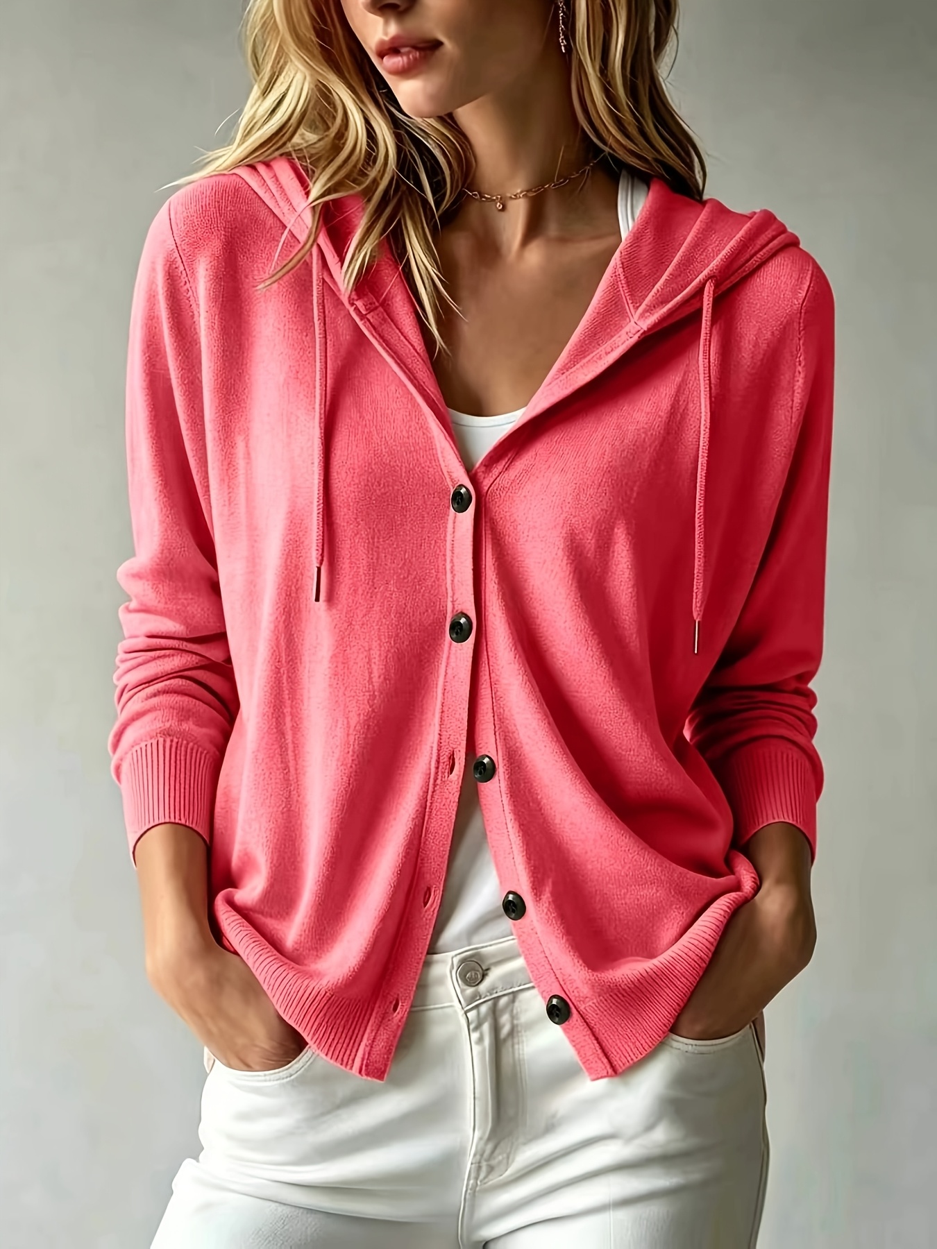 Women's Casual Hooded Cardigan, Button-Up Long Sleeve Top, Lightweight Loose Hooded Outerwear, Suitable for Daily/Commute/Vacation Multi-Scene Wear, Gavin