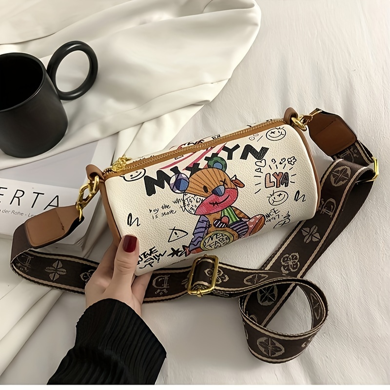 

1pc Printed Bag Shoulder Bag, Shoulder Cylindrical Bag Women's Crossbody Bag Shoulder Bag, Suitable For Halloween And Easter Up