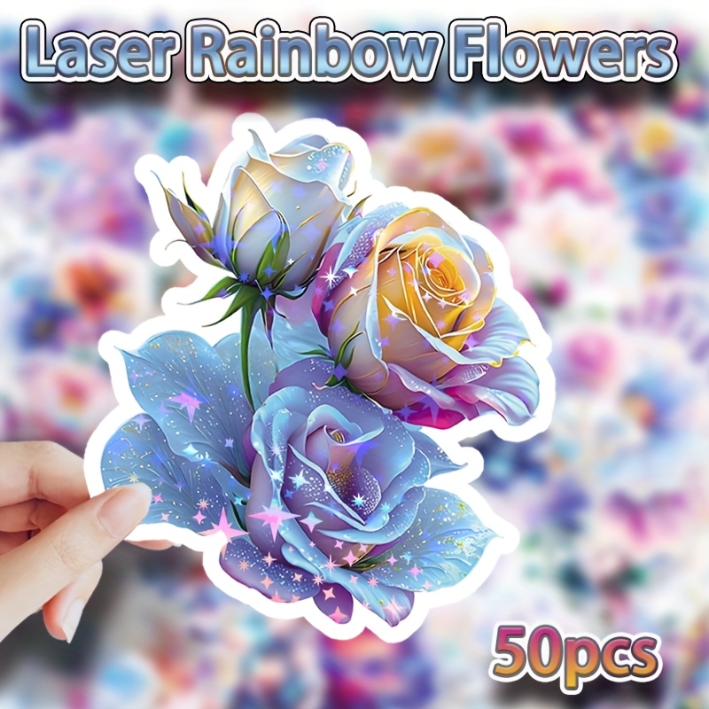 Laser Colorful Flower Stickers, Suitable For Decorating Phone Cases, Tablets, Fridge Magnets, Self-motivation, Book Covers, Writing, Diary Illustrations, Motorcycle Helmets, Cups