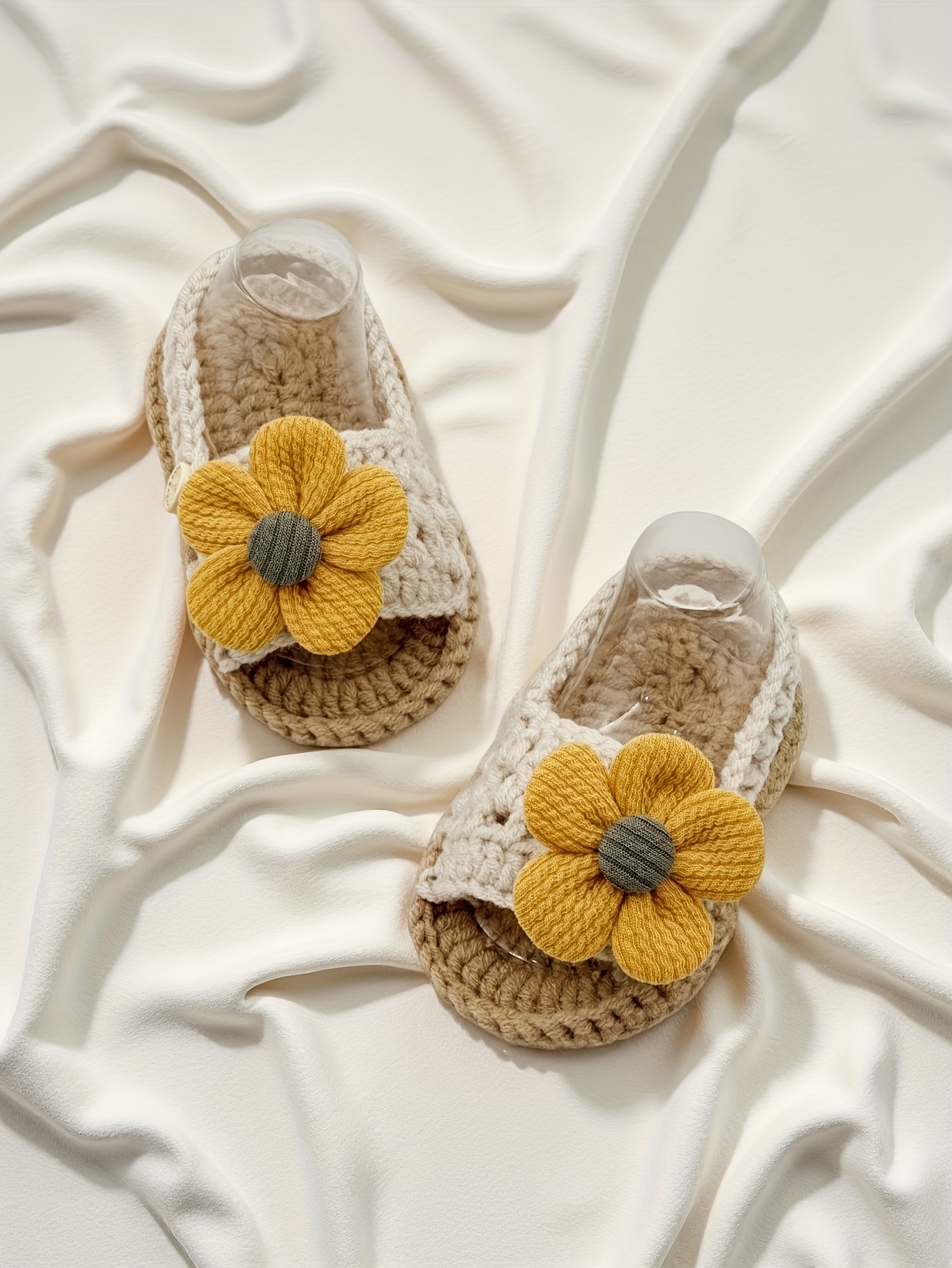 Baby Crochet Sandals with Yellow Daisy Flower Beige Slip-On Shoes for  Infants *r First Walkers, Breathable Casual Footwear