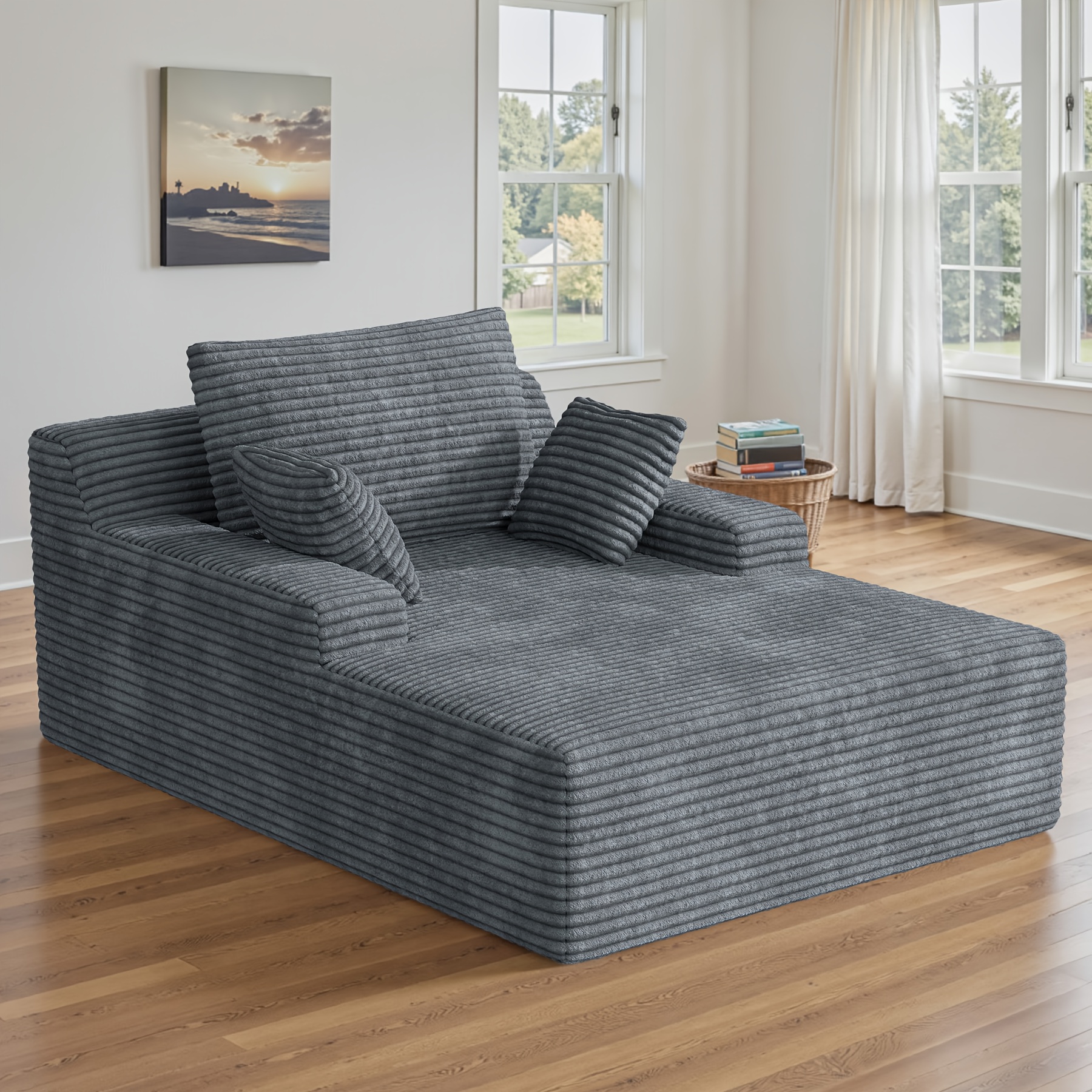 Image of Oversized Chaise Lounge Chair Indoor, Modular Sectional Cloud Couches, Upholstered Deep Seat Boneless Sofa With 2pcs Pillows For Living Room, Bedroom, No Assembly Corduroy