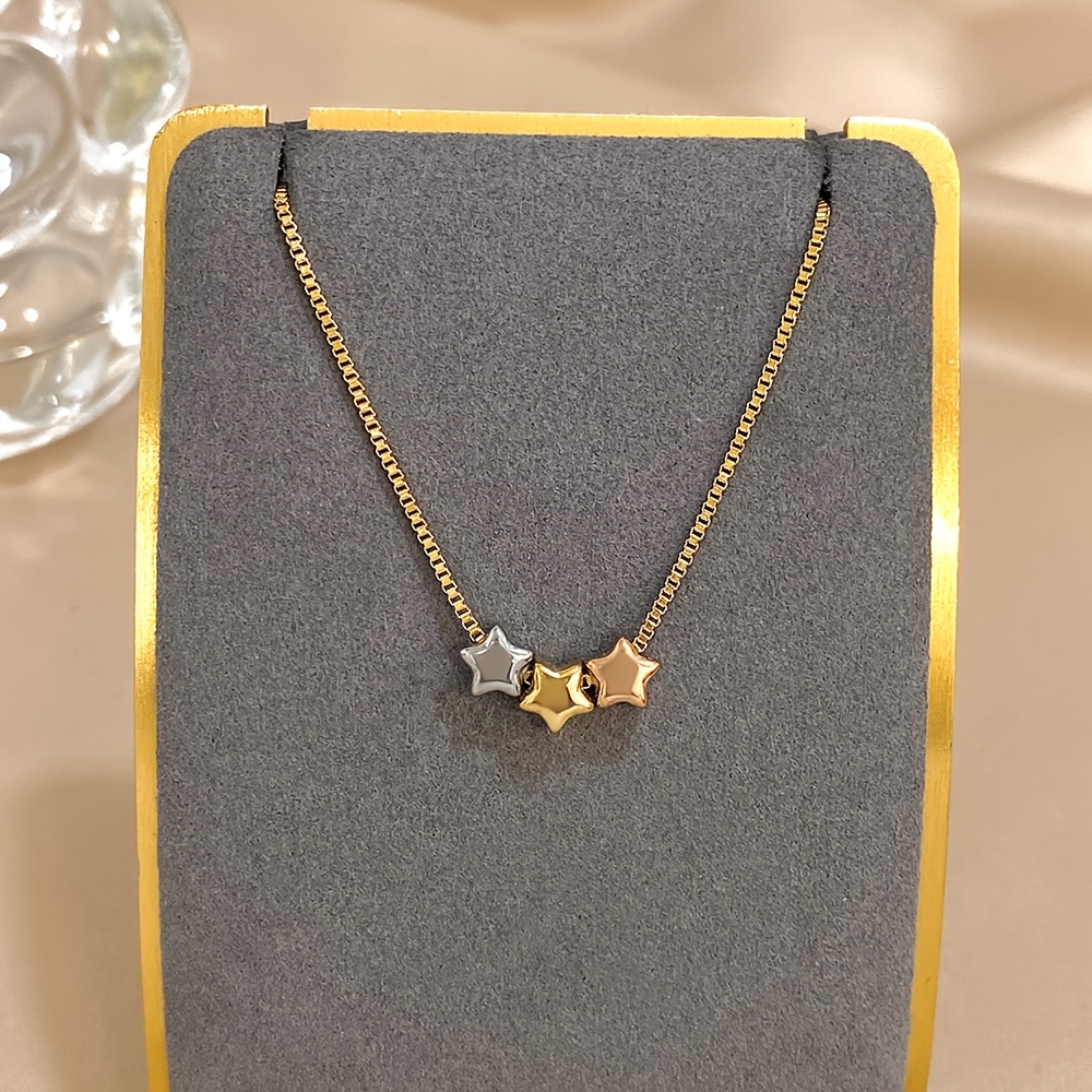 1pc New Versatile 3pcs Pentagram Stainless Steel Necklace, Suitable For Men And Women' Vacation Jewelry, Valentine's Day Necklace, Spring Summer New Gift Necklace, Birthday Gift Necklace For