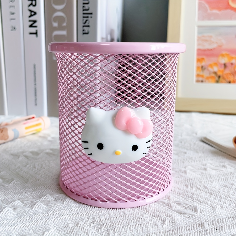 2/1pc Adorable Hello Kitty Mesh Pen Holder - Stylish And Functional Desk Organizer For Teens And Women, High- Supply With Great Value