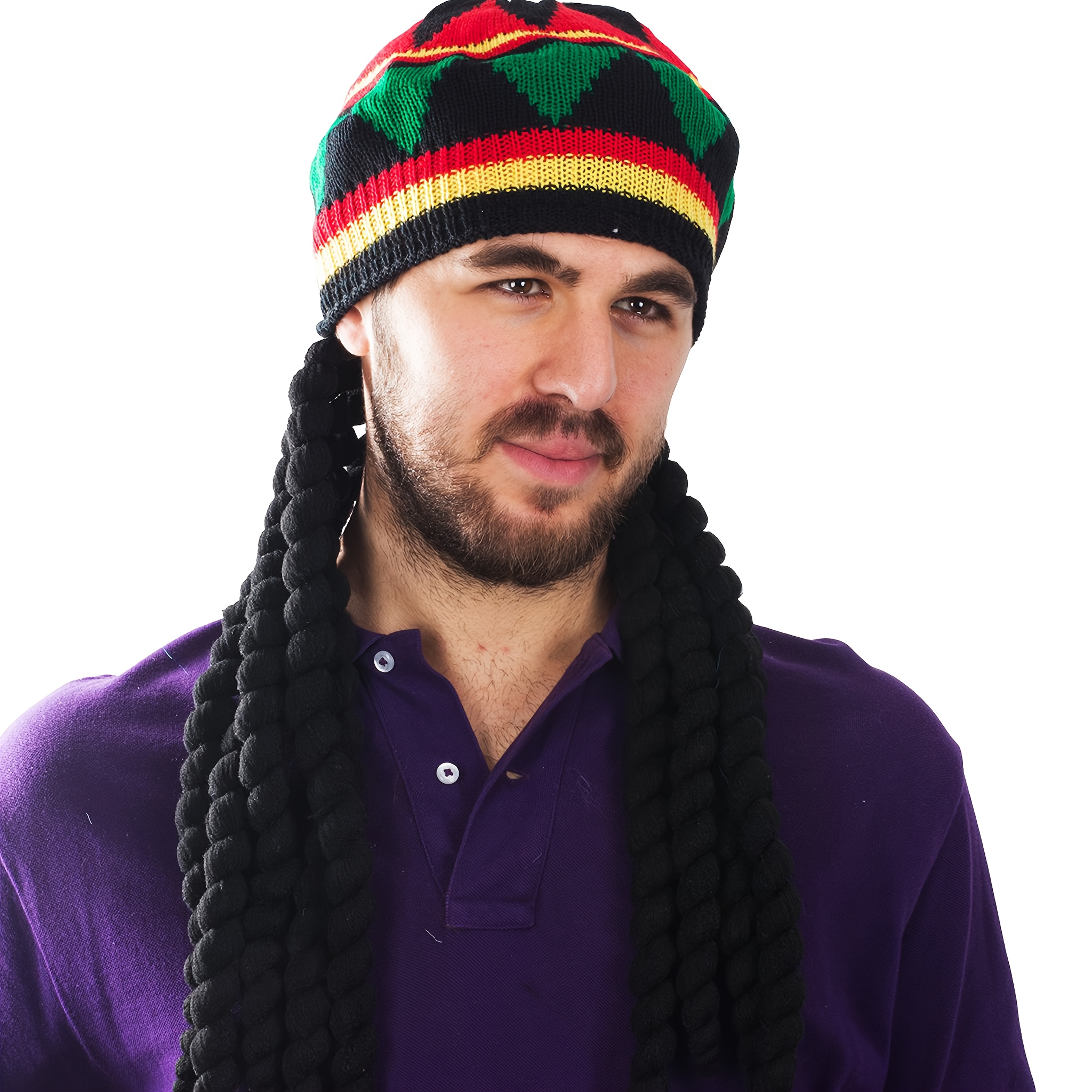 Schwarze Rasta-Perücke Mit Bunter Häkelmütze – Reggae-Look Für Partys & Kostüme