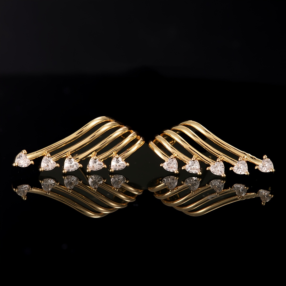 Sparkling CZ Angel Wing Stud Earrings, Copper Plated for Parties & Festivals