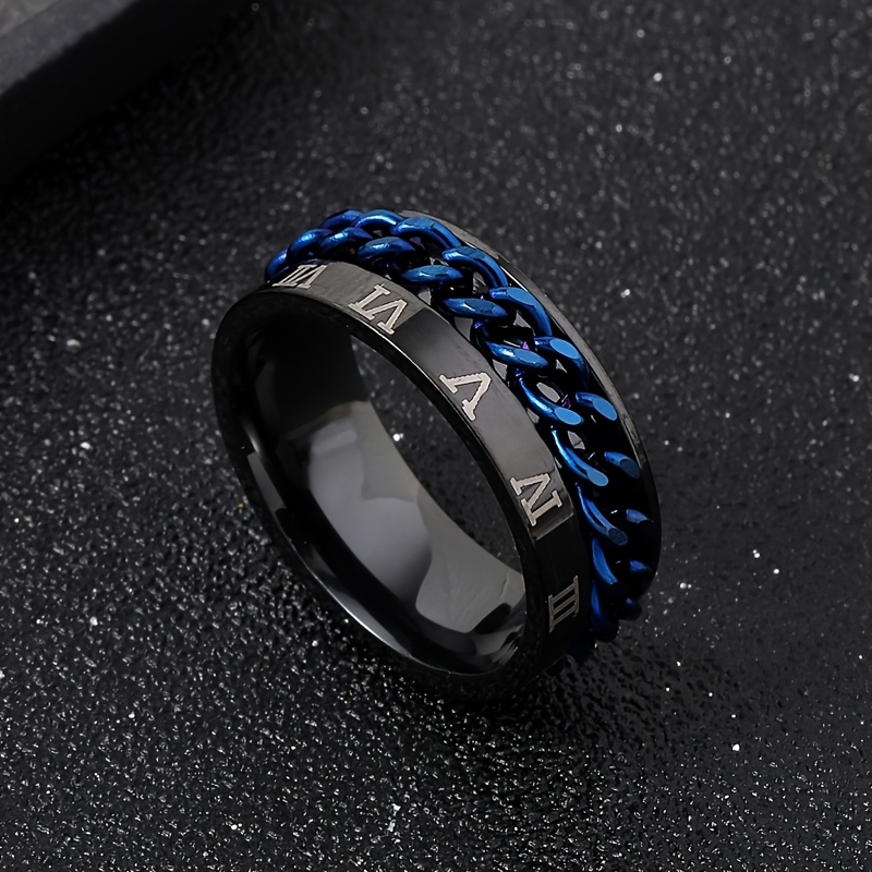1pc personality style 201 stainless steel rotating chain ring with roman   engraving single ring for men fashionable gift jewelry Product details 6