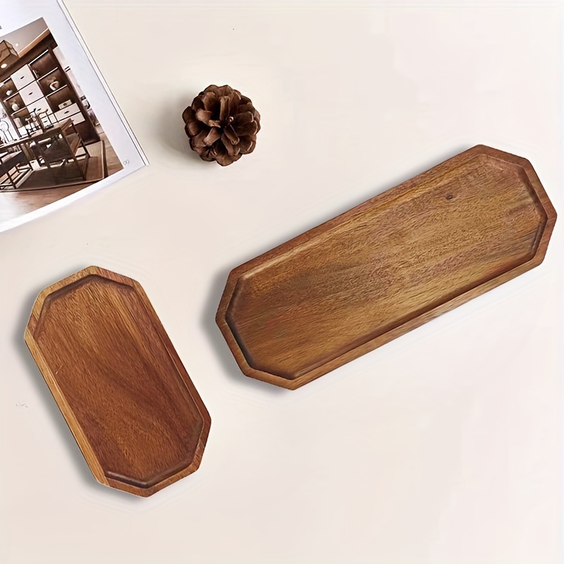 Bandeja de madera de acacia con asas, juego de 2 bandejas decorativas para  servir en cama, almuerzo, cena, patio, otomana, mesa auxiliar, barbacoa