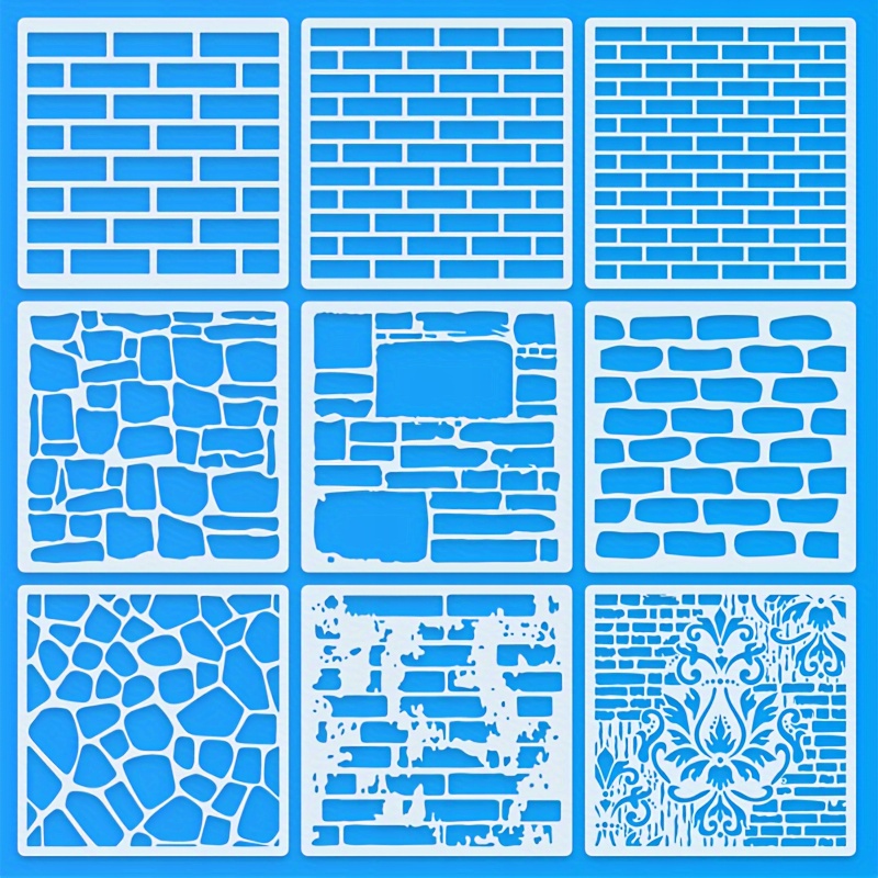 

9-piece Brick Wall Stencil Set - Reusable Craft Templates For Diy Projects, Cake Decorating, Scrapbooking & Card Making - Durable Plastic, 6" X 6