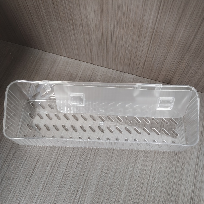 TEMU 1pc Transparent Bathroom Rack, Hole-free Wall-mounted Storage Rack, Multifunctional Large-capacity Drainage Storage Rack, Suitable For Kitchen,