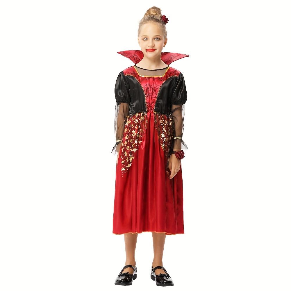 

Royal Vampire Costume For Girls - Elegant Dress For Role Play And Cosplay - Perfect For Spooky Fun And Dress-up Events Size T/s/m